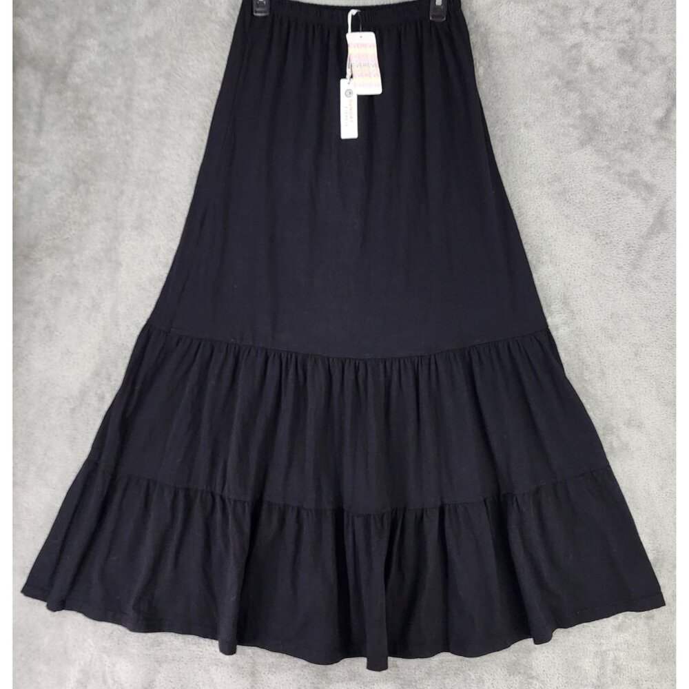 Sundry for Evereve Skirt Womens Size 1 Black Tiered Flowy‎ Ruffled Hem Maxi